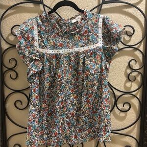 LOFT Multicolor Floral Ruffle Blouse